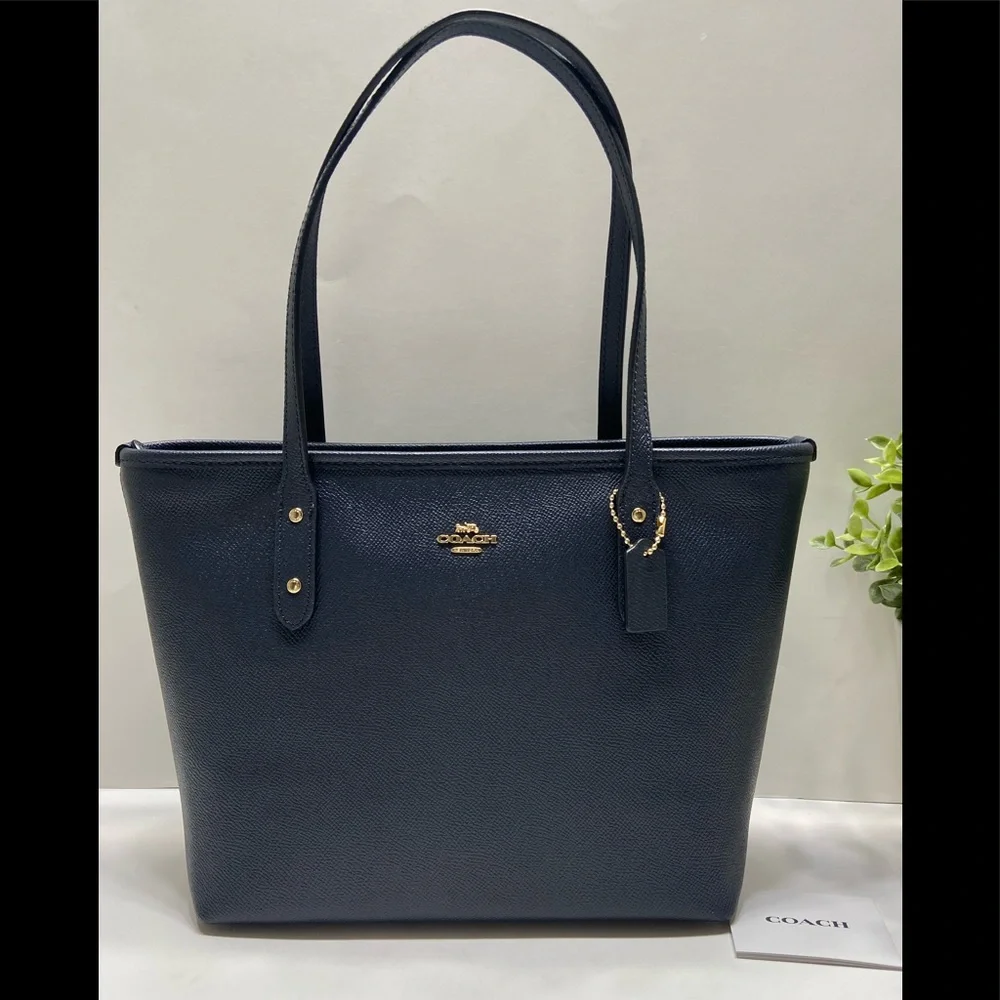 NEW Coach Mini City Zip Tote Leather Double Handle Handbag Purse Midnight $250